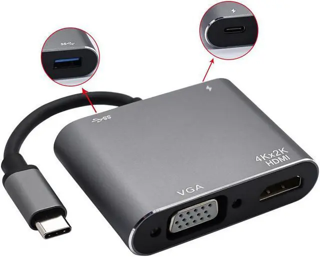 Alt view image 6 of 7 - USB C to HDMI VGA Adapter,USB Type C Digital AV Multiport Adapter, Thunderbolt 3 Converter to HDMI 4K+VGA 1080P+USB3.0+Fast Charging Port,for MacBook/IPAD Pro/air/Galaxy S8/S9