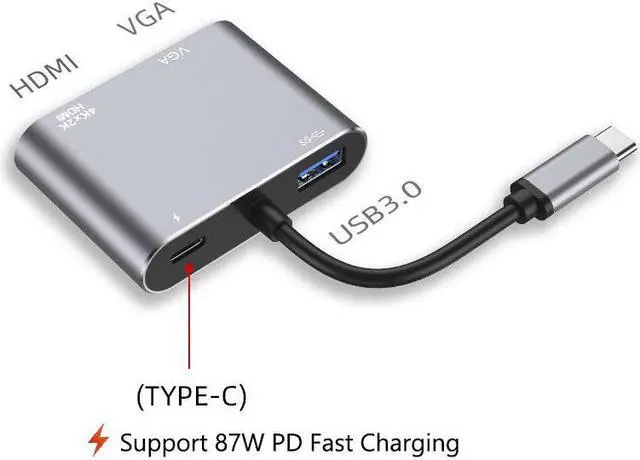 Alt view image 5 of 7 - USB C to HDMI VGA Adapter,USB Type C Digital AV Multiport Adapter, Thunderbolt 3 Converter to HDMI 4K+VGA 1080P+USB3.0+Fast Charging Port,for MacBook/IPAD Pro/air/Galaxy S8/S9