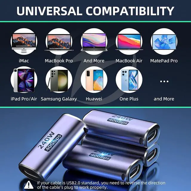 Alt view image 6 of 7 - USB C Coupler (4 Pack) USB C Female to Female Adapter with PD 240W 40 Gbps 8K 60hz Video Compatible for Thunderbolt 4/3, MacBook Pro/Air, USB-C HUB and More Type C Devices