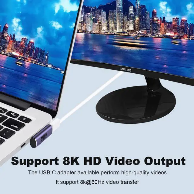 Alt view image 4 of 6 - 2 Pack USB C Right Angle Adapter, 90 Degree Type C Male to Female Adapter Extender Support 40Gbps Data Transfer 8K@60Hz Video Output 100W Fast Charging for Laptop, Tablet and Phones
