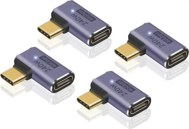 Main image of USB C Right Angle Adapter PD 240W, Right Angle USB C Adapter 40Gbps, 90 Degree USB C Adapter Male to Female USB C L Shape Adapter with 8K@60Hz Video for iPad, MacBook,Thunderbolt 4/3, 4Pack