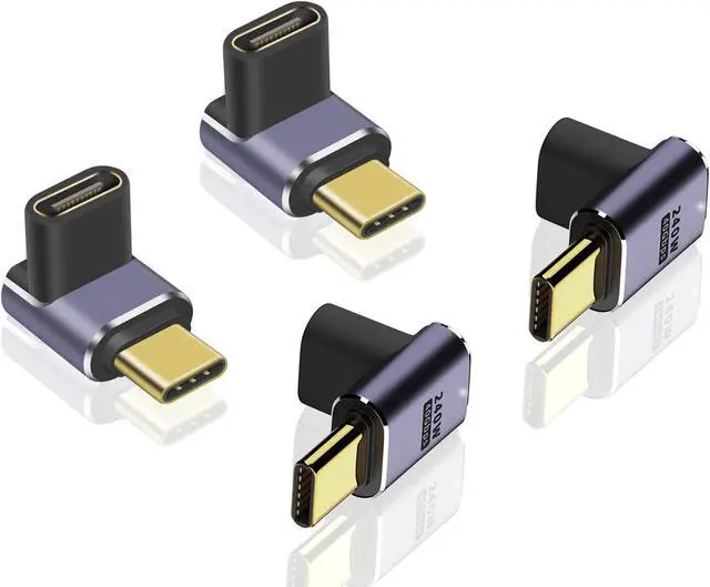 Main image of USB C Right Angle Adapter PD 240W, Right Angle USB C Adapter 40Gbps, 90 Degree USB C Adapter Male to Female USB C L Shape Adapter with 8K@60Hz Video for iPad, MacBook,Thunderbolt 4/3, 4Pack 90 Degree