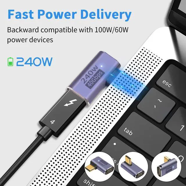 Alt view image 2 of 6 - USB C 90 Degree Adapter 240W, USB C Right Angle Adapter 40Gbps, 90 Degree USB C Adapter PD Male to Female Extender with 8K Video Support USB 4 Cable for Laptop, Tablet and Phones (3 Pack)