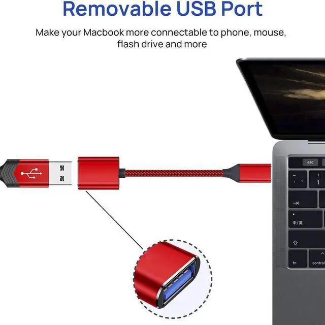 Alt view image 4 of 7 - USB C to USB Adapter USB Type C Male to USB 3.0 Female OTG Cable Compatible with MacBook Pro/Air 2019 2018 2017, Galaxy S20 S20+ Ultra Note 10 S9 S8-Red 2 Pack