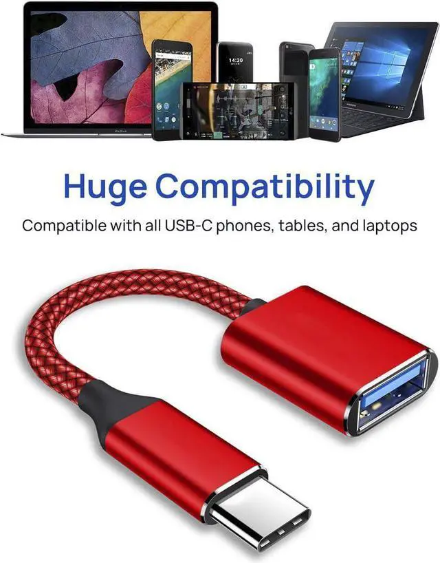 Alt view image 7 of 7 - USB C to USB Adapter USB Type C Male to USB 3.0 Female OTG Cable Compatible with MacBook Pro/Air 2019 2018 2017, Galaxy S20 S20+ Ultra Note 10 S9 S8-Red 2 Pack