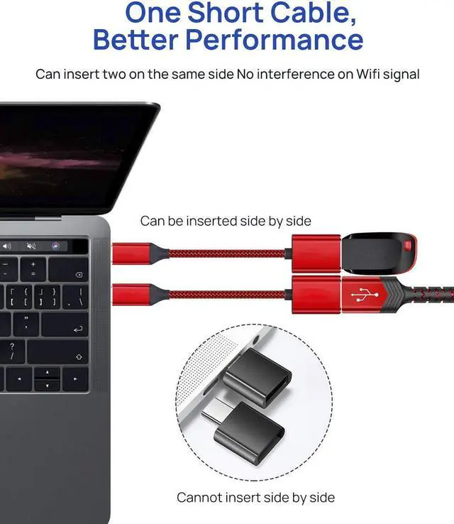 Alt view image 2 of 7 - USB C to USB Adapter USB Type C Male to USB 3.0 Female OTG Cable Compatible with MacBook Pro/Air 2019 2018 2017, Galaxy S20 S20+ Ultra Note 10 S9 S8-Red 2 Pack