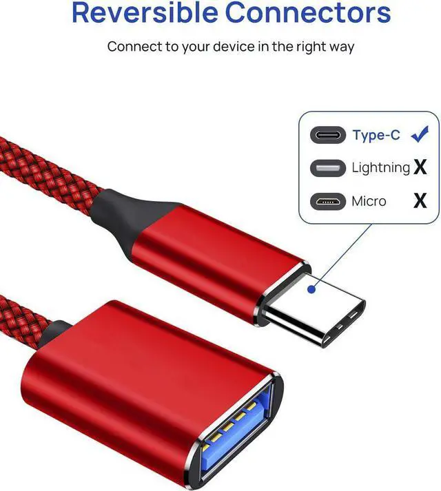 Alt view image 3 of 7 - USB C to USB Adapter USB Type C Male to USB 3.0 Female OTG Cable Compatible with MacBook Pro/Air 2019 2018 2017, Galaxy S20 S20+ Ultra Note 10 S9 S8-Red 2 Pack