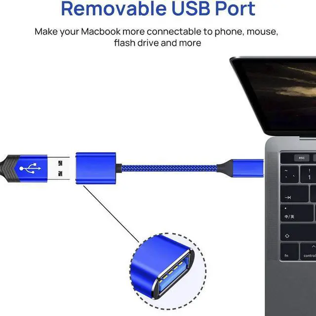 Alt view image 4 of 7 - USB C to USB Adapter USB Type C Male to USB 3.0 Female OTG Cable Compatible with MacBook Pro/Air 2019 2018 2017, Galaxy S20 S20+ Ultra Note 10 S9 S8 2 Pack Blue