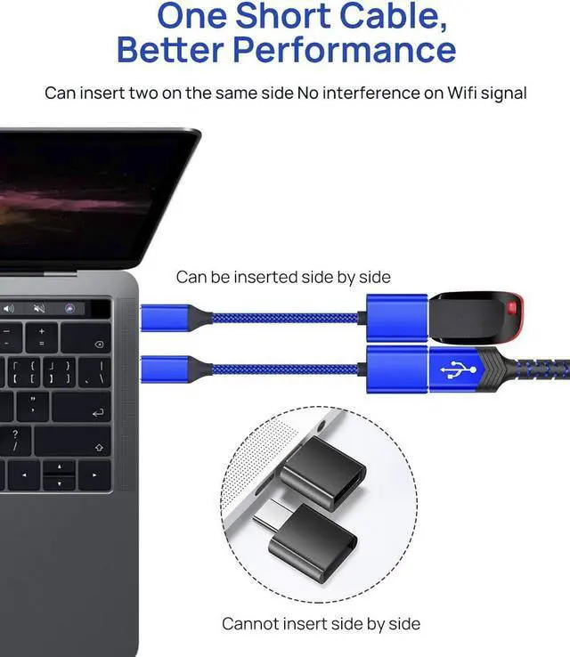 Alt view image 2 of 7 - USB C to USB Adapter USB Type C Male to USB 3.0 Female OTG Cable Compatible with MacBook Pro/Air 2019 2018 2017, Galaxy S20 S20+ Ultra Note 10 S9 S8 2 Pack Blue