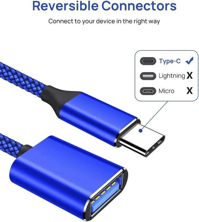 Alt view image 3 of 7 - USB C to USB Adapter USB Type C Male to USB 3.0 Female OTG Cable Compatible with MacBook Pro/Air 2019 2018 2017, Galaxy S20 S20+ Ultra Note 10 S9 S8 2 Pack Blue