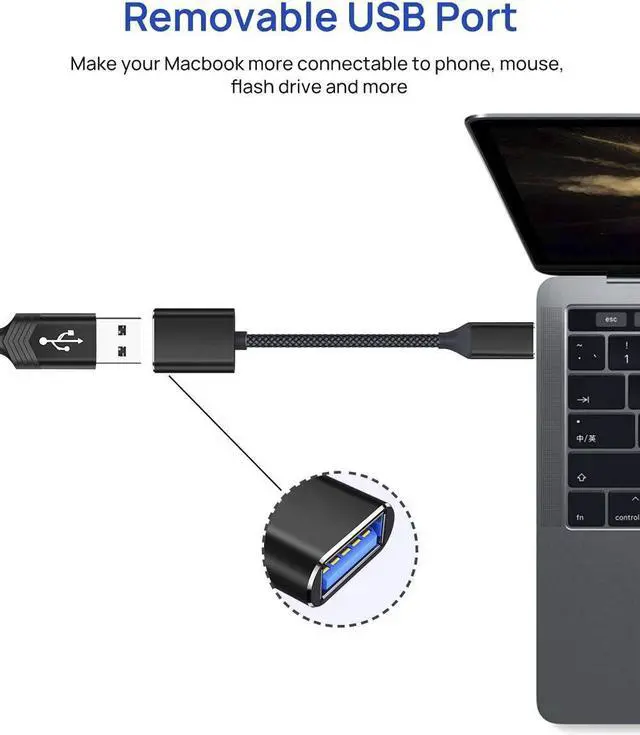 Alt view image 4 of 7 - USB C to USB Adapter USB Type C Male to USB 3.0 Female OTG Cable Compatible with MacBook Pro/Air 2019 2018 2017, Galaxy S20 S20+ Ultra Note 10 S9 S8 2 Pack Black
