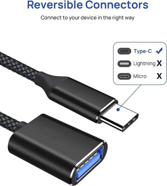 Alt view image 3 of 7 - USB C to USB Adapter USB Type C Male to USB 3.0 Female OTG Cable Compatible with MacBook Pro/Air 2019 2018 2017, Galaxy S20 S20+ Ultra Note 10 S9 S8 2 Pack Black