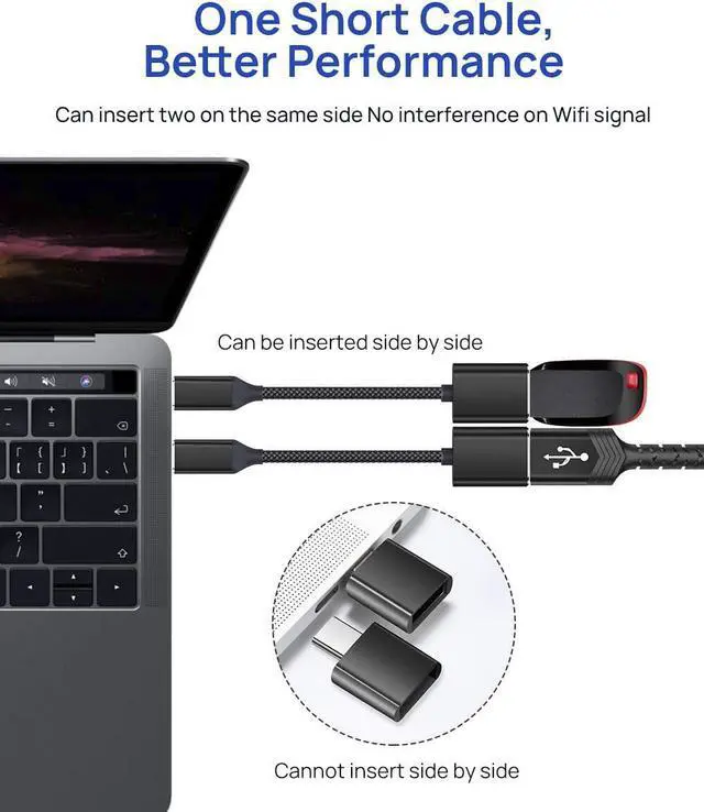 Alt view image 2 of 7 - USB C to USB Adapter USB Type C Male to USB 3.0 Female OTG Cable Compatible with MacBook Pro/Air 2019 2018 2017, Galaxy S20 S20+ Ultra Note 10 S9 S8 2 Pack Black