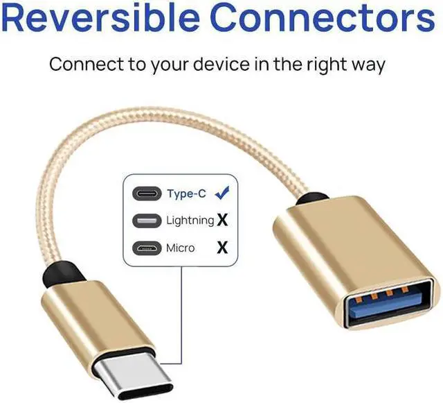 Alt view image 3 of 7 - USB C to USB Adapter USB Type C Male to USB 3.0 Female OTG Cable Compatible with MacBook Pro/Air 2019 2018 2017, Galaxy S20 S20+ Ultra Note 10 S9 S8 2 Pack Gold