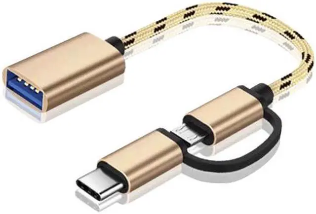 Main image of 2-in-1 USB C/Micro to USB Adapter, USB C to USB 3.0, USB to Android OTG Adapter Cable Compatible with MacBook Pro Android Google Samsung and More,Gold/Black