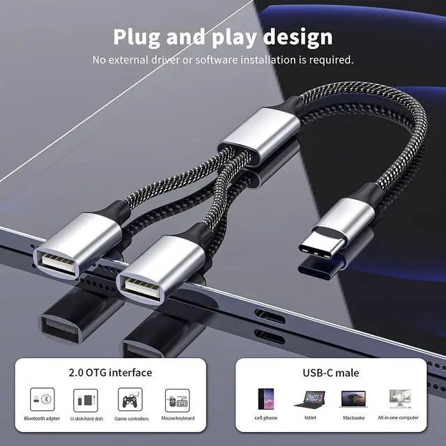 Alt view image 4 of 7 - USB C Splitter type c to Dual USB A Female Adapter Type C to Dual USB A double usb 2.0 Adapter double usb 2.0 OTG Splitter Cord Converter for MacBook Pro, Google Pixel, Galaxy S20 S22 S9 / Note 8