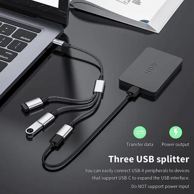 Alt view image 6 of 6 - USB C Male to Three USB Female Cable,USB c Splitter to USB USB c Splitter Audio and Charging Type C to 3 Type A 2.0 Port Splitter Multi Hub for MacBook,iPad Pro Air,Microsoft Surface Go,PC,Laptop