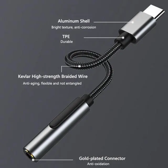 Alt view image 3 of 7 - USB C to 3.5mm Female Headphone Jack Adapter,Type C to Aux Audio Dongle Cable Cord DAC: 32bits/384KHz,Compatible with Samsung Galaxy S23S21 S20 Ultra S10 S9 Plus, Note 20 10, Pixel XL, iPad Pro 2 Pack