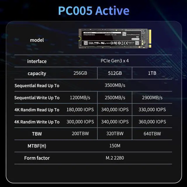 Alt view image 3 of 6 - CORN PC005 Active SSD NVME M.2 2280 1TB 256GB 512GB For Desktop PC Laptop PS5 Gen3 Internal Hard Disk Support PCIE3.0