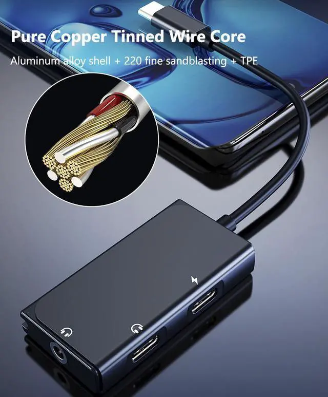Alt view image 5 of 7 - USB C to 3.5mm Audio Adapter, 3 in 1 USB C Headphone Adapter with PD 60W Fast Charging and USB C for Stereo, Earphones, Hi-Fi DAC Chip, Compatible with SamSung S20, Note10 Google Pixel 2/2XL/3/3XL etc