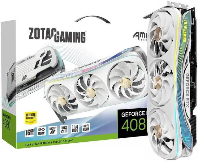Alt view image 6 of 6 - ZOTAC GeForce RTX 4080-16GB AMP EXTREME AIRO Moon White Gaming Graphics Card,16G 256-Bit GDDR6X,PCI Express 4.0,Display Interfaces 1*HDMI,3*DP