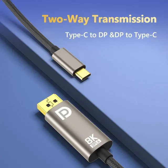 Alt view image 2 of 7 - USB C to DisplayPort 1.4 8K@60Hz Cable 1M/3.3Ft  DP Displayport to USB C Two-way Transmission Adapter12bit Color Depth 4K@144Hz 2K@240Hz 1080P@360Hz UHD Adapter for Macbook, Macbook Air Samsung S8 etc