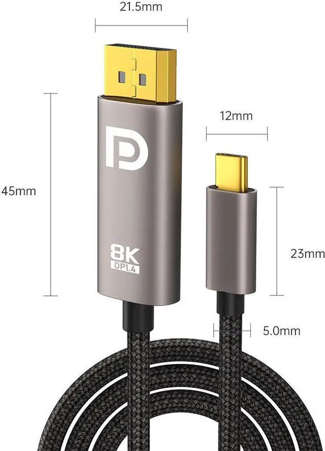 Alt view image 7 of 7 - USB C to DisplayPort 1.4 8K@60Hz Cable 1M/3.3Ft  DP Displayport to USB C Two-way Transmission Adapter12bit Color Depth 4K@144Hz 2K@240Hz 1080P@360Hz UHD Adapter for Macbook, Macbook Air Samsung S8 etc