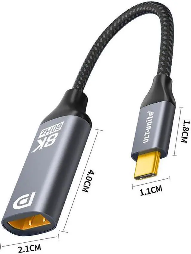Alt view image 5 of 5 - USB C to DisplayPort 1.4 Adapter, Male to Female, Compatible Thunderbolt 4/3, Type C to DP 1.4 HDR, Support  8K@60Hz, 4K@144Hz, 2K@240Hz For Laptop/PC/Gaming Monitor/TV