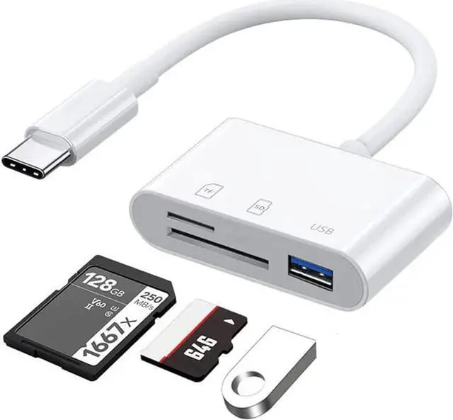 Main image of USB C SD Card Reader with USB 3.0 Port, 3 in 1 SD Card Reader USB C Thunderbolt to MicroSD TF Card Adapter USB-C Memory Card Reader for Galaxy, Huawei, Tablets, MacBook