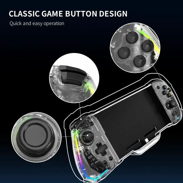 Alt view image 4 of 7 - Wired Joypad Switch Controllers for Switch, Enhanced Switch/Switch OLED Controller for Handheld Mode, Adjustable LED Light, Ergonomic Design, 6-Axis Gyro, Turbo, Mapping, Clear Ice