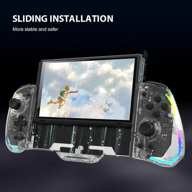 Alt view image 6 of 7 - Wired Joypad Switch Controllers for Switch, Enhanced Switch/Switch OLED Controller for Handheld Mode, Adjustable LED Light, Ergonomic Design, 6-Axis Gyro, Turbo, Mapping, Clear Ice