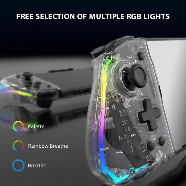 Alt view image 2 of 7 - Wired Joypad Switch Controllers for Switch, Enhanced Switch/Switch OLED Controller for Handheld Mode, Adjustable LED Light, Ergonomic Design, 6-Axis Gyro, Turbo, Mapping, Clear Ice