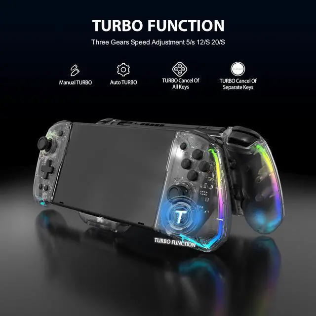 Alt view image 3 of 7 - Wired Joypad Switch Controllers for Switch, Enhanced Switch/Switch OLED Controller for Handheld Mode, Adjustable LED Light, Ergonomic Design, 6-Axis Gyro, Turbo, Mapping, Clear Ice