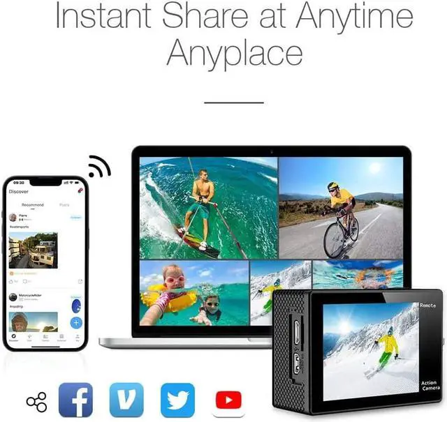 Alt view image 5 of 7 - CORN 4K30FPS 20MP Action Camera Ultra HD Underwater Camera 170 Degree Wide Angle 98FT 4K WiFi Waterproof Camera Support External Microphone