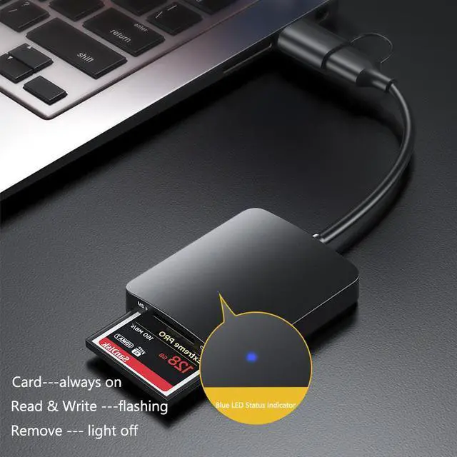 Alt view image 7 of 7 - Memory Card Reader,4in1 USB USB-C to SD TF(Micro SD) MS CF Card Reader
Adapter,Simultaneous Reading of 4 Cards, USB3.0 High-speed Transmission, 2T Large-capacity Reading, Compatible with memory Cards