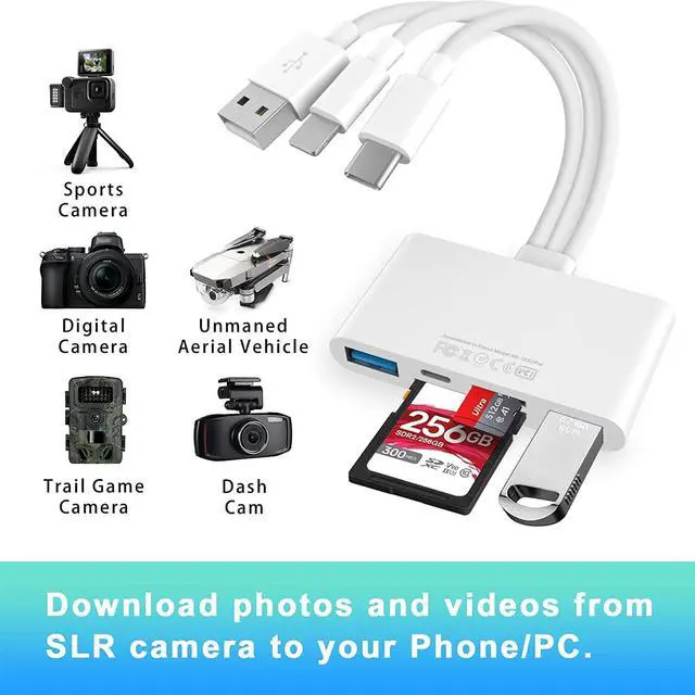 Alt view image 2 of 7 - 5-in-1 Memory Card Reader, USB OTG Adapter & SD Card Reader for iPhone/iPad, USB C and USB A Devices with Micro SD & SD Card Slots, Supports SD/Micro SD/SDHC/SDXC/MMC