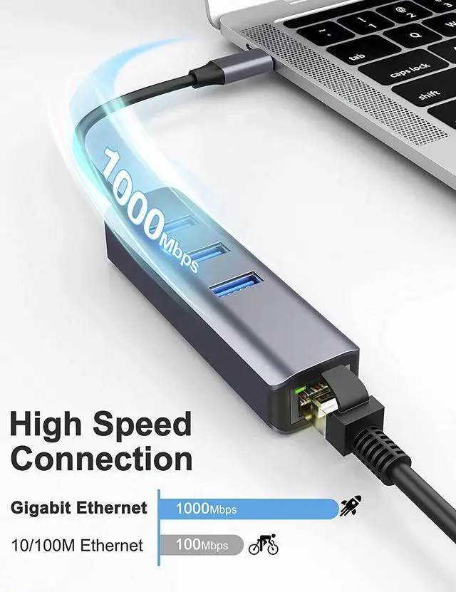 Alt view image 2 of 7 - USB C to Ethernet Adapter, 10/100/1000mbps, 4-in-1 RJ45 to USB-C to Gigabit Ethernet LAN Network Adapter with 3 USB3.0 Hub ForMacbook,LenovoYOGO,Micro Surface,Samsung Tablet and more