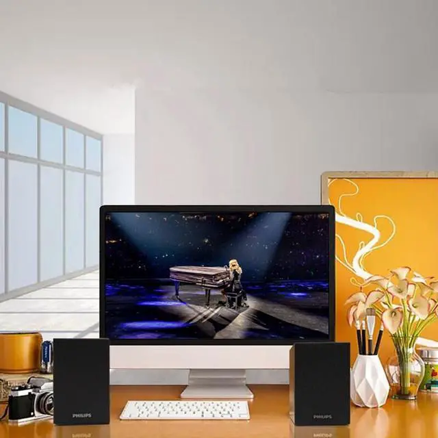 Alt view image 5 of 5 - Philips SPA20 Surround Sound Computer Speakers Desktop Bluetooth Wired Mini Speakers with Wood Housing Bluetooth 5.0 Dual Mode (Wired & Bluetooth) Intelligent Compatibility Plug and Play