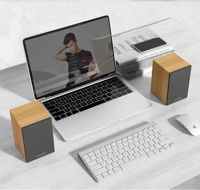 Alt view image 4 of 5 - Philips SPA20 Surround Sound Computer Speakers Desktop Bluetooth Wired Mini Speakers with Wood Housing Bluetooth 5.0 Dual Mode (Wired & Bluetooth) Intelligent Compatibility Plug and Play