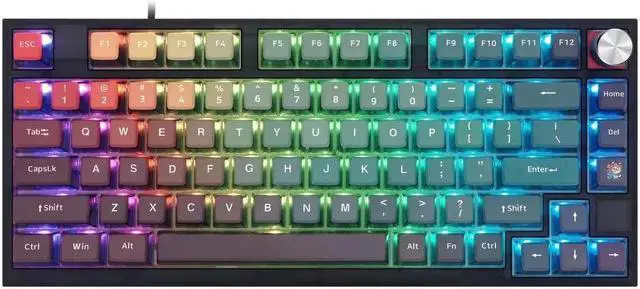 Main image of RGB Dye-Sub PBT Mechanical 80 Keys Rainbow Gaming Keyboard, Support Windows and Mac, Knob Button - Wired/2.4G Wireless/Bluetooth - Lemon Swithes
