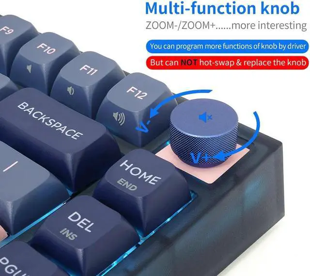 Alt view image 4 of 7 - RGB Dye-Sub PBT Mechanical 80 Keys Rainbow Gaming Keyboard, Support Windows and Mac, Knob Button - Wired/2.4G Wireless/Bluetooth - Lemon Swithes