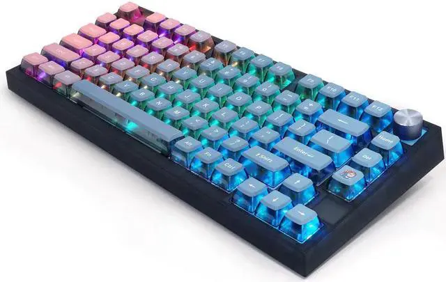 Alt view image 2 of 7 - RGB Dye-Sub PBT Mechanical 80 Keys Rainbow Gaming Keyboard, Support Windows and Mac, Knob Button - Wired/2.4G Wireless/Bluetooth - Lemon Swithes