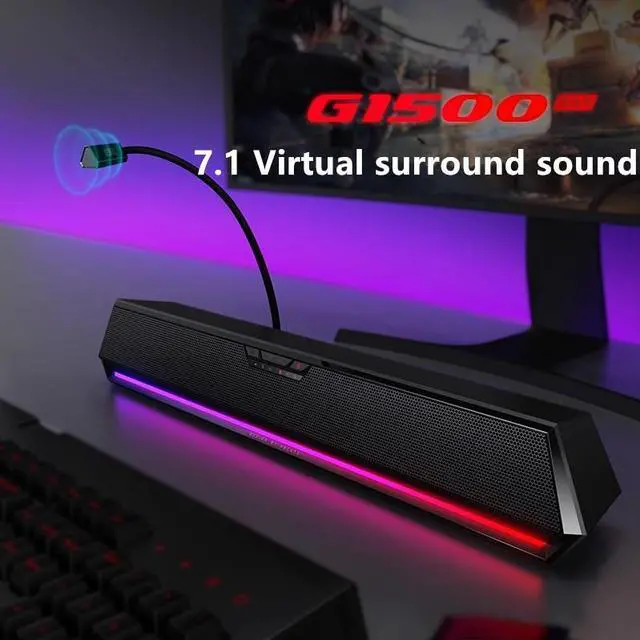Alt view image 2 of 5 - EDIFIER G1500bar Soundbar 7.1 Surround Gaming Speaker bluetooth USB 3.5mm Audio RGB Light Desktop Speaker with Mic Black