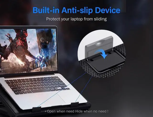Alt view image 5 of 7 - Laptop Cooler, Laptop Cooling Pad with 5 Quiet Fans for 12-17.3 Inch Laptop, Cooler Pad with LED Light, Dual 2 USB Ports, Adjustable Mount Stand Height Angle (5 Fans) Red