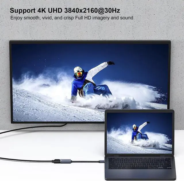 Alt view image 5 of 7 - Mini DisplayPort to HDMI Adapter, Mini DP to HDMI 4K Adapter Compatible with MacBook Air/Pro, Microsoft Surface Pro/Dock, Monitor, Projector and More - Grey
