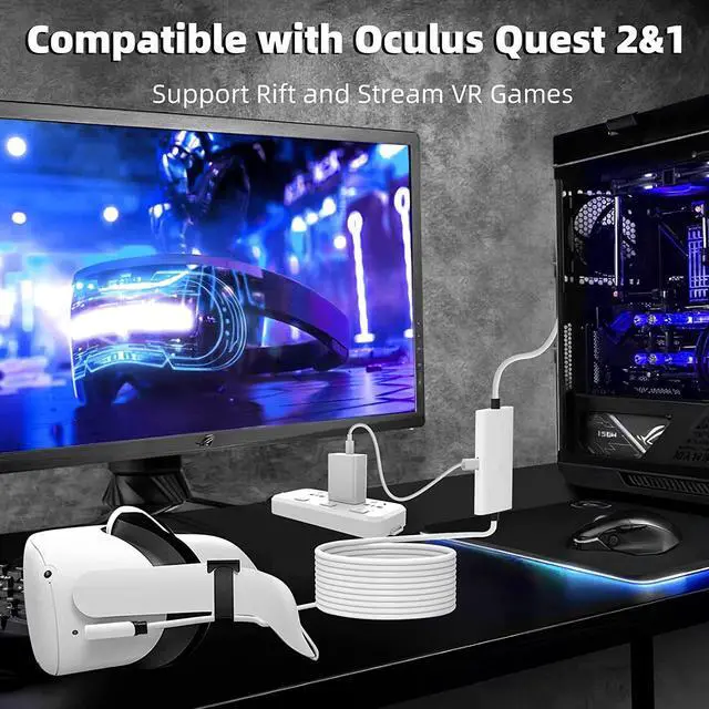Alt view image 4 of 7 - CORN 16FT Link Cable for Oculus Quest 2/Pro, with Separate Charging Port for Ultra-Durable Power, USB 3.0 Type A to C Cable for VR Headset Accessories and Gaming PC