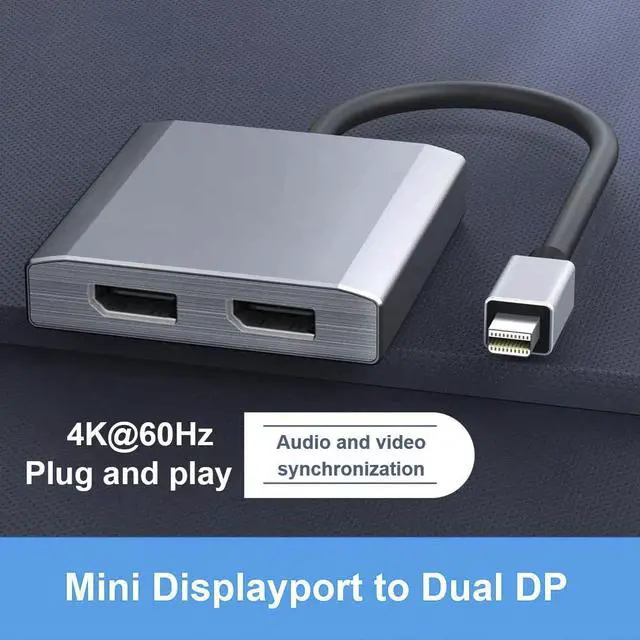 Alt view image 2 of 6 - Mini Displayport to Dual Displayport Splitter Dual 4K@60Hz Resolution,mDP to 2 Displayport Hub Multi Stream Transport Support 4K Resolution for Windows and Mac System