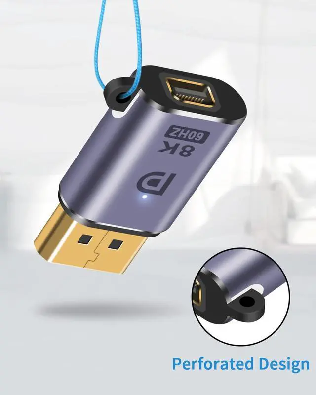 Alt view image 7 of 7 - Mini Displayport to Displayport 1.4 Adapter, 8K Mini DP to DP Adapter and DP to Mini DP Adapter Male to Female Displayport Adapter with LED Light Support 8K@60Hz UHD Video 2 Pack