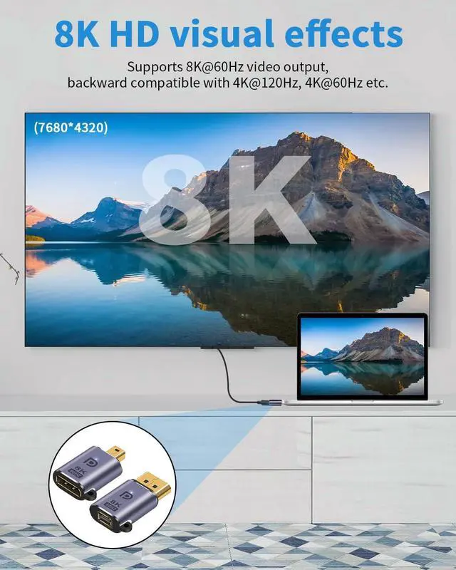 Alt view image 5 of 7 - Mini Displayport to Displayport 1.4 Adapter, 8K Mini DP to DP Adapter and DP to Mini DP Adapter Male to Female Displayport Adapter with LED Light Support 8K@60Hz UHD Video 2 Pack