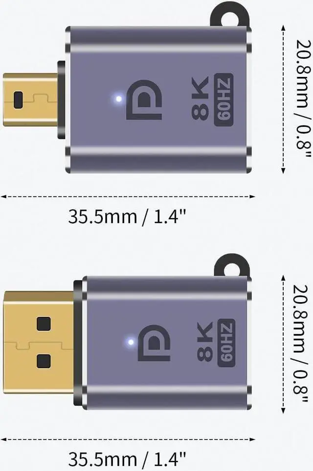 Alt view image 6 of 7 - Mini Displayport to Displayport 1.4 Adapter, 8K Mini DP to DP Adapter and DP to Mini DP Adapter Male to Female Displayport Adapter with LED Light Support 8K@60Hz UHD Video 2 Pack